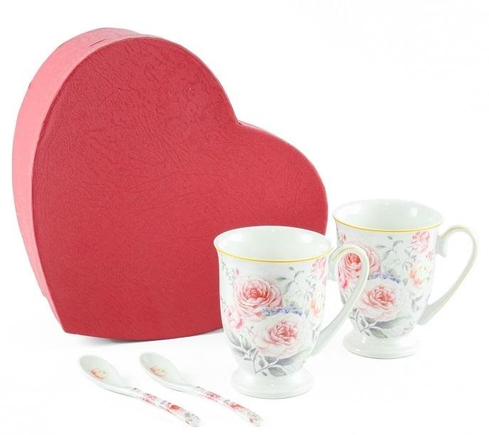 Home Elements Súprava dvoch šálok 280 ml s lyžičkami, dekor ruže