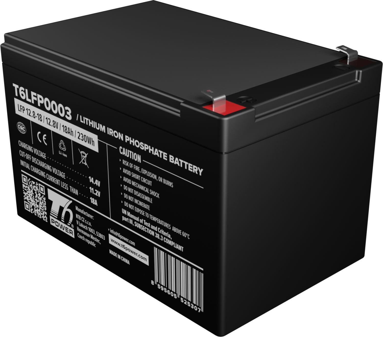 T6 Power LiFePO4 12,8 V, 18 Ah, 230 Wh, Bluetooth, F2