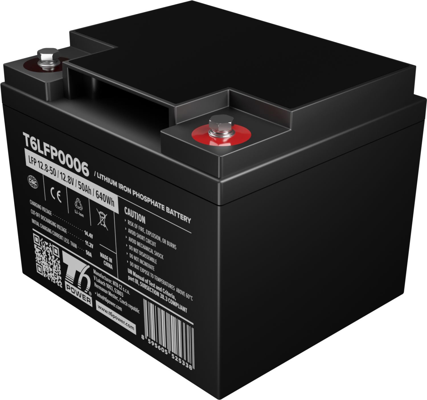 T6 Power LiFePO4 12,8 V, 50 Ah, 640 Wh, Bluetooth, M12