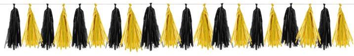 FUNNYFASHN Strapce pompom Silvester čierno-zlaté 20 ks, 420 × 30 cm