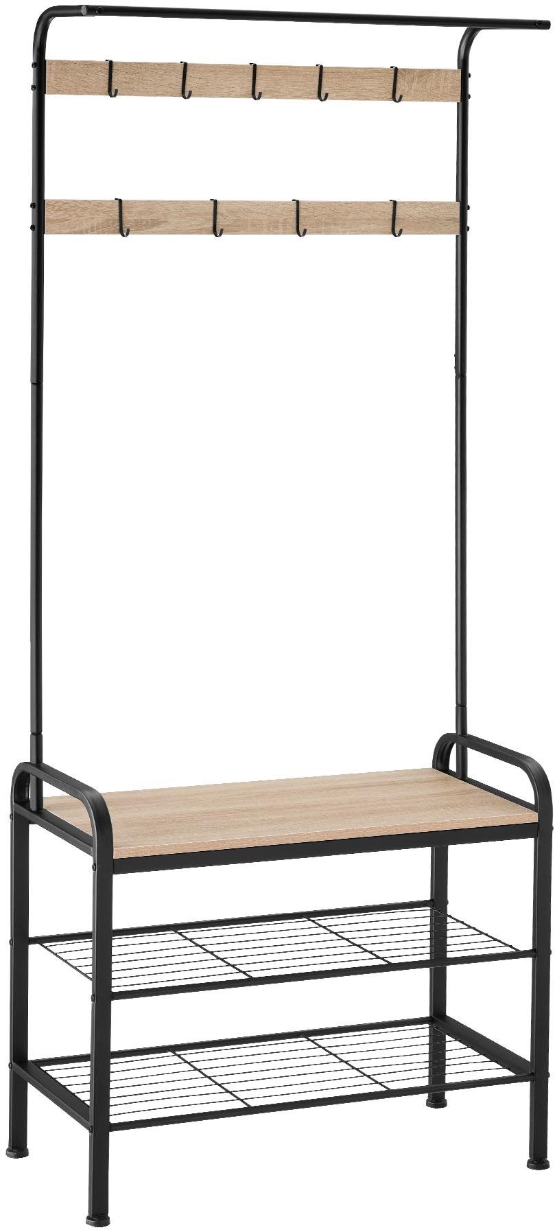 Tectake Vešiak s botníkom, 73,5 × 36 × 184 cm, Industrial svetlé drevo, dub Sonoma