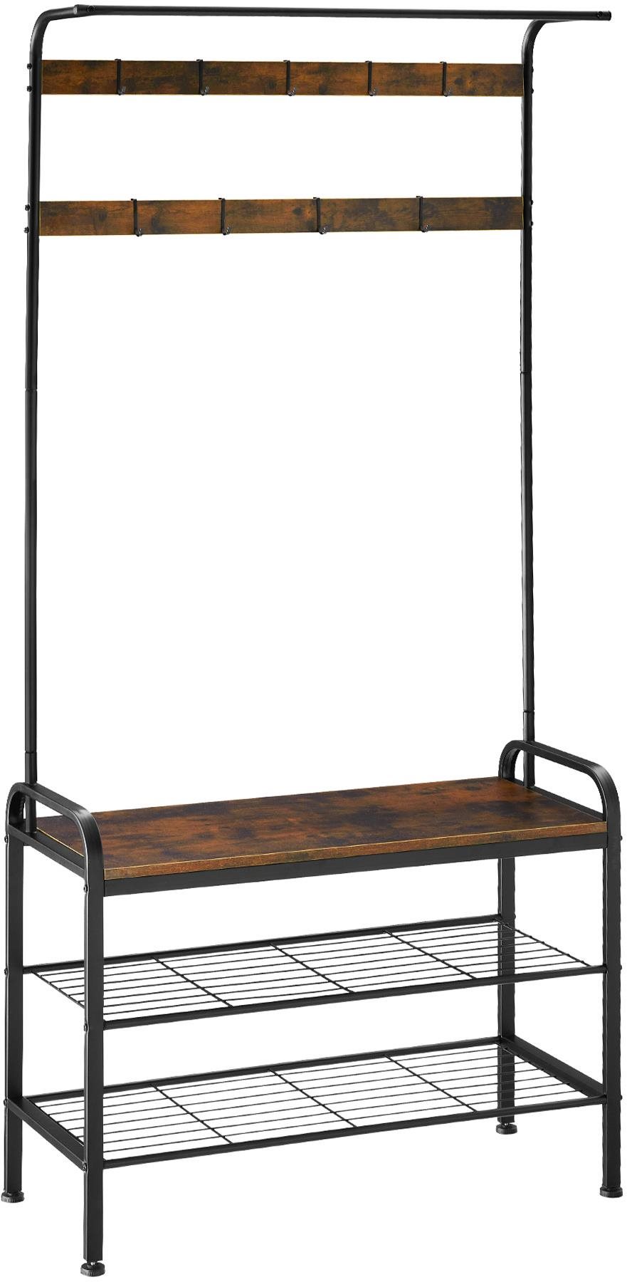 Tectake Vešiak s botníkom, 85,5 × 36 × 184 cm, Industrial tmavé drevo