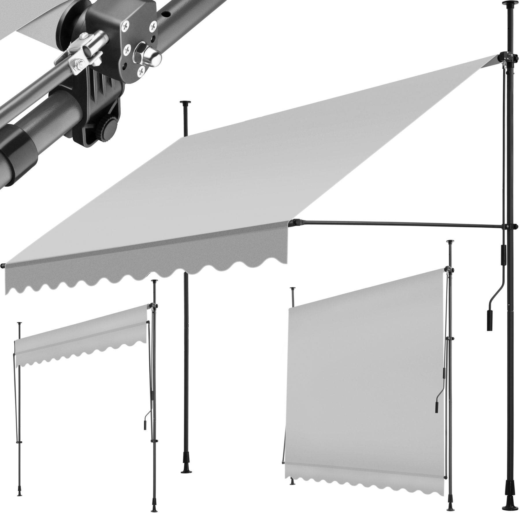 Tectake Upínacia markíza s ručnou kľukou, výškovo nastaviteľná 250 × 180 cm, svetlo sivá
