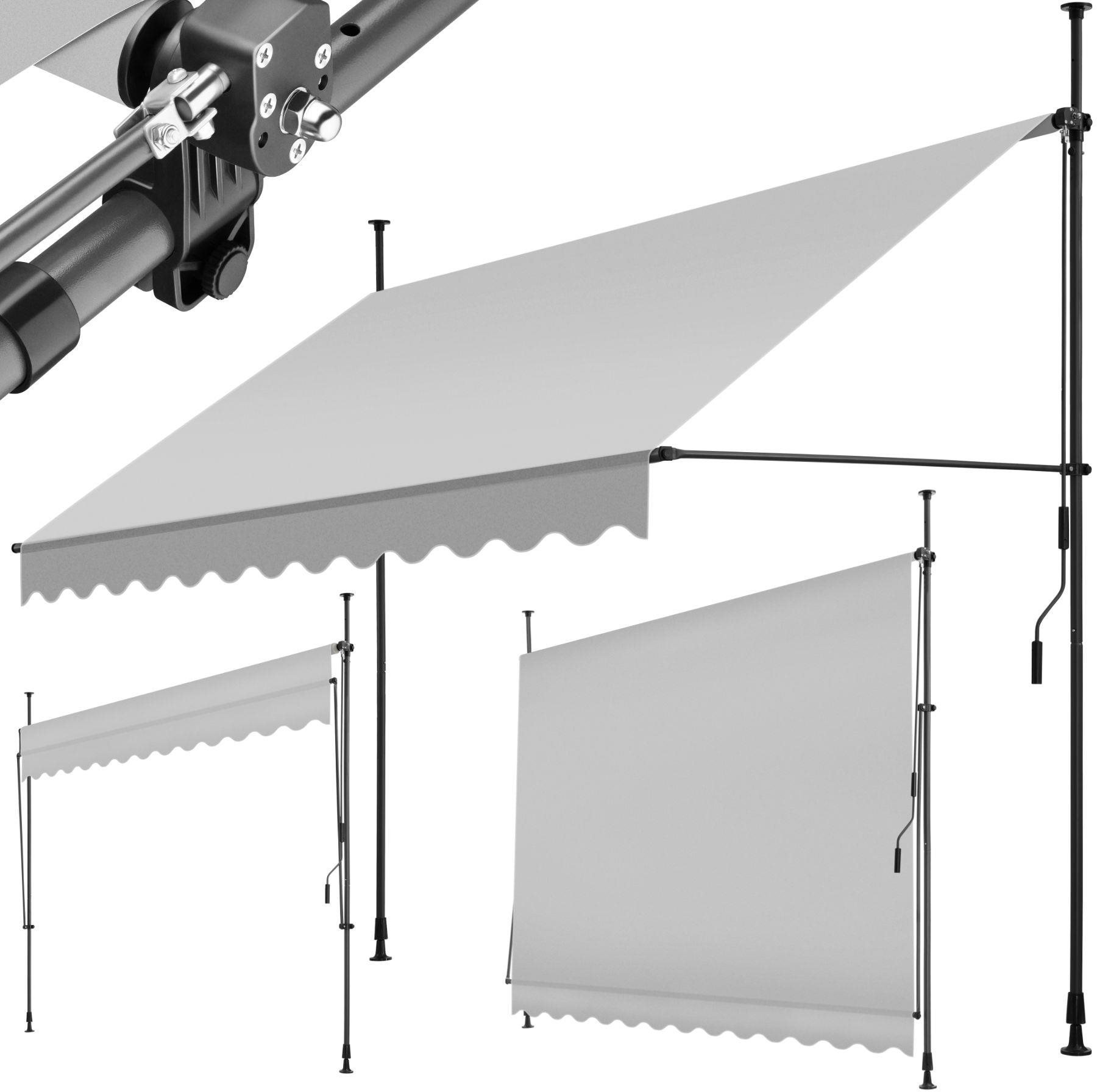 Tectake Upínacia markíza s ručnou kľukou, výškovo nastaviteľná 300 × 180 cm, svetlosivá