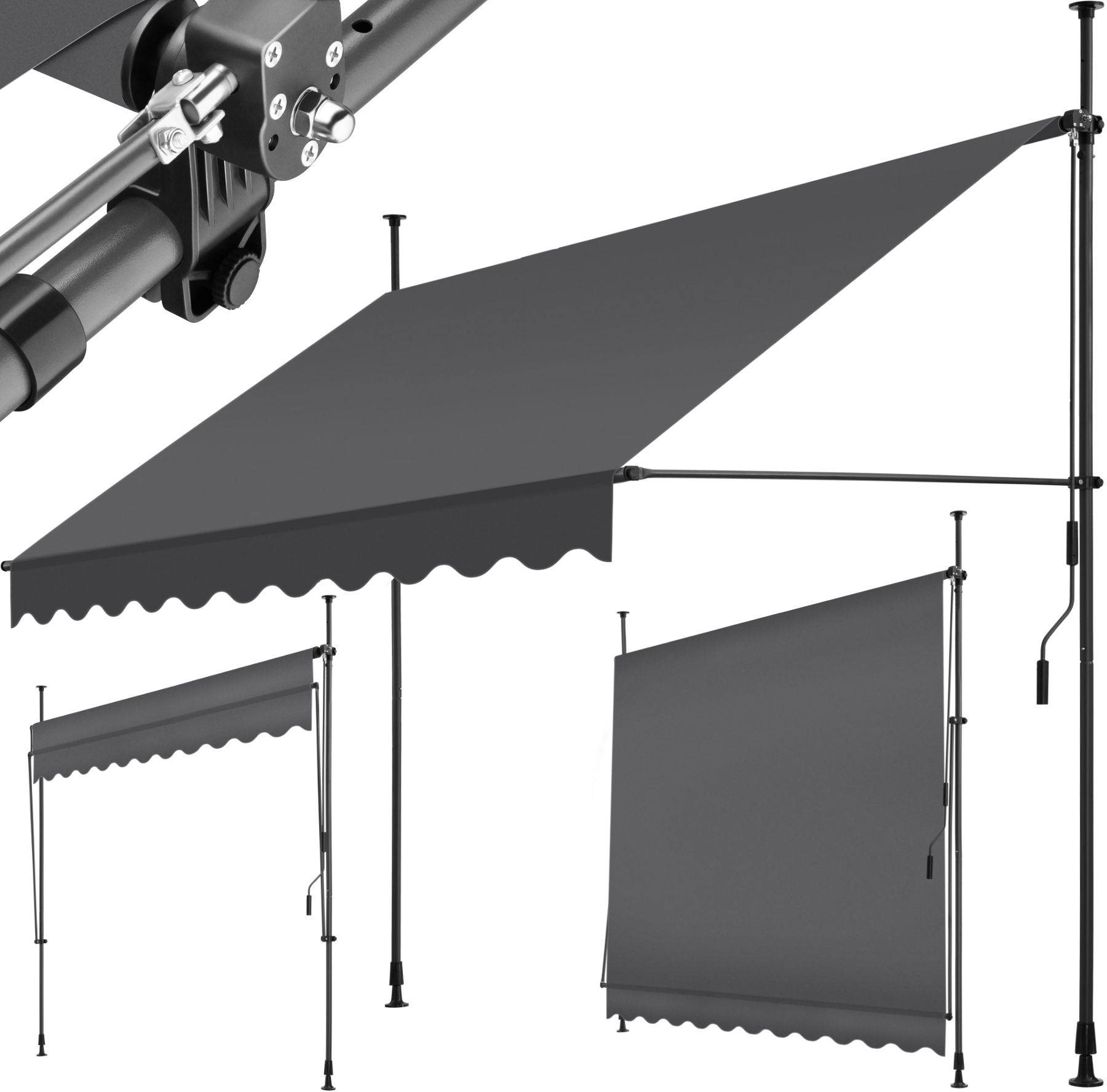 Tectake Upínacia markíza s ručnou kľukou, výškovo nastaviteľná 250 × 180 cm, čierna/sivá