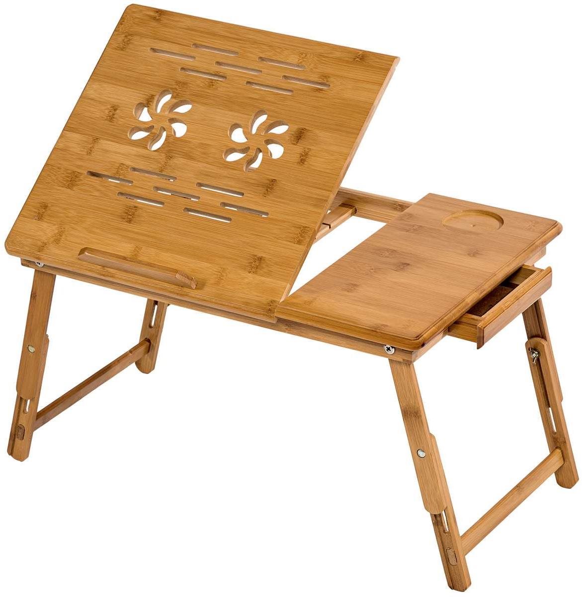 Stolík na notebook do postele 55 × 35 × 26 cm skladací skloniteľný výškovo nastaviteľný – hnedá