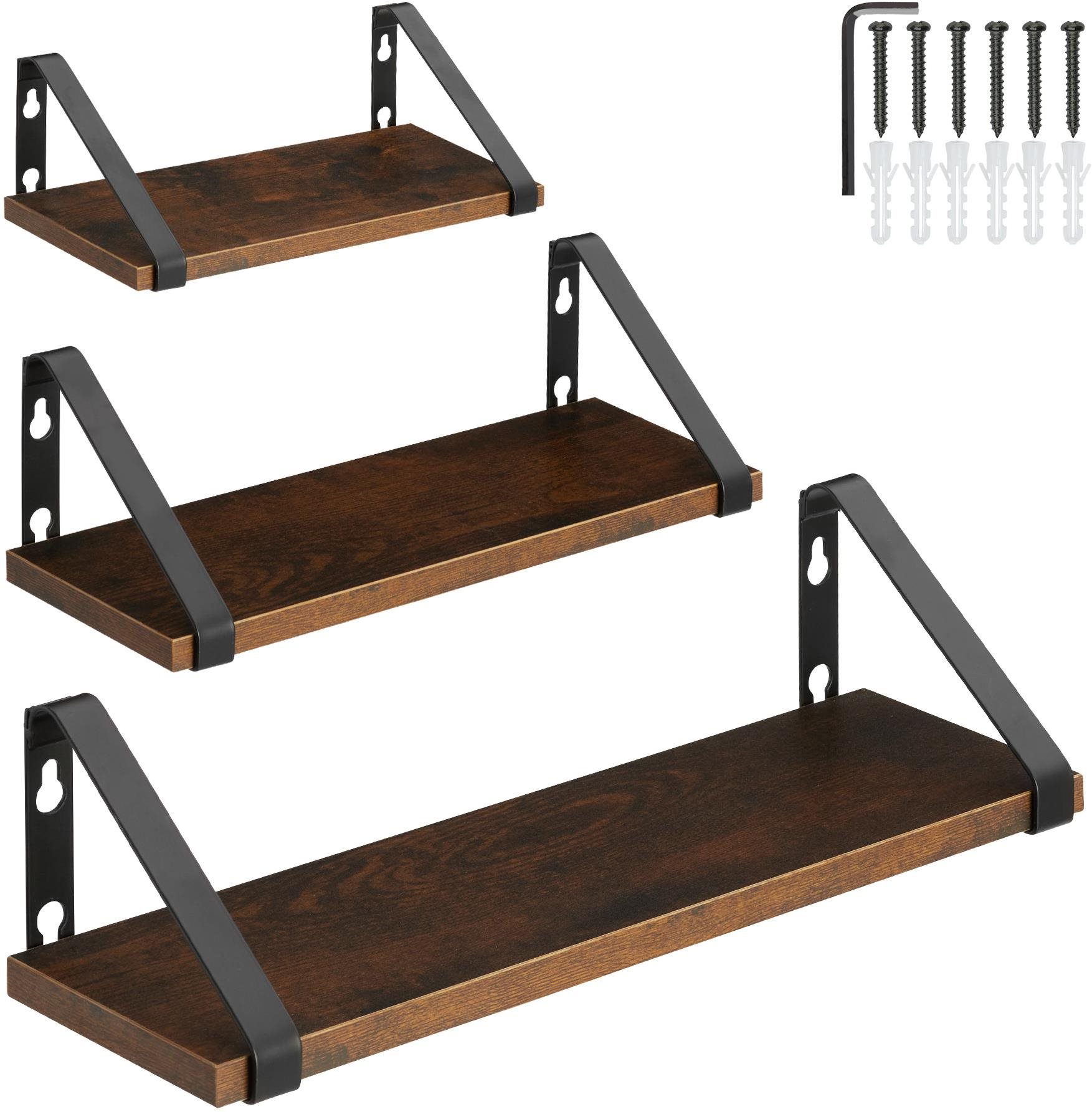 3 Závesné police Cowell, Industrial tmavé drevo