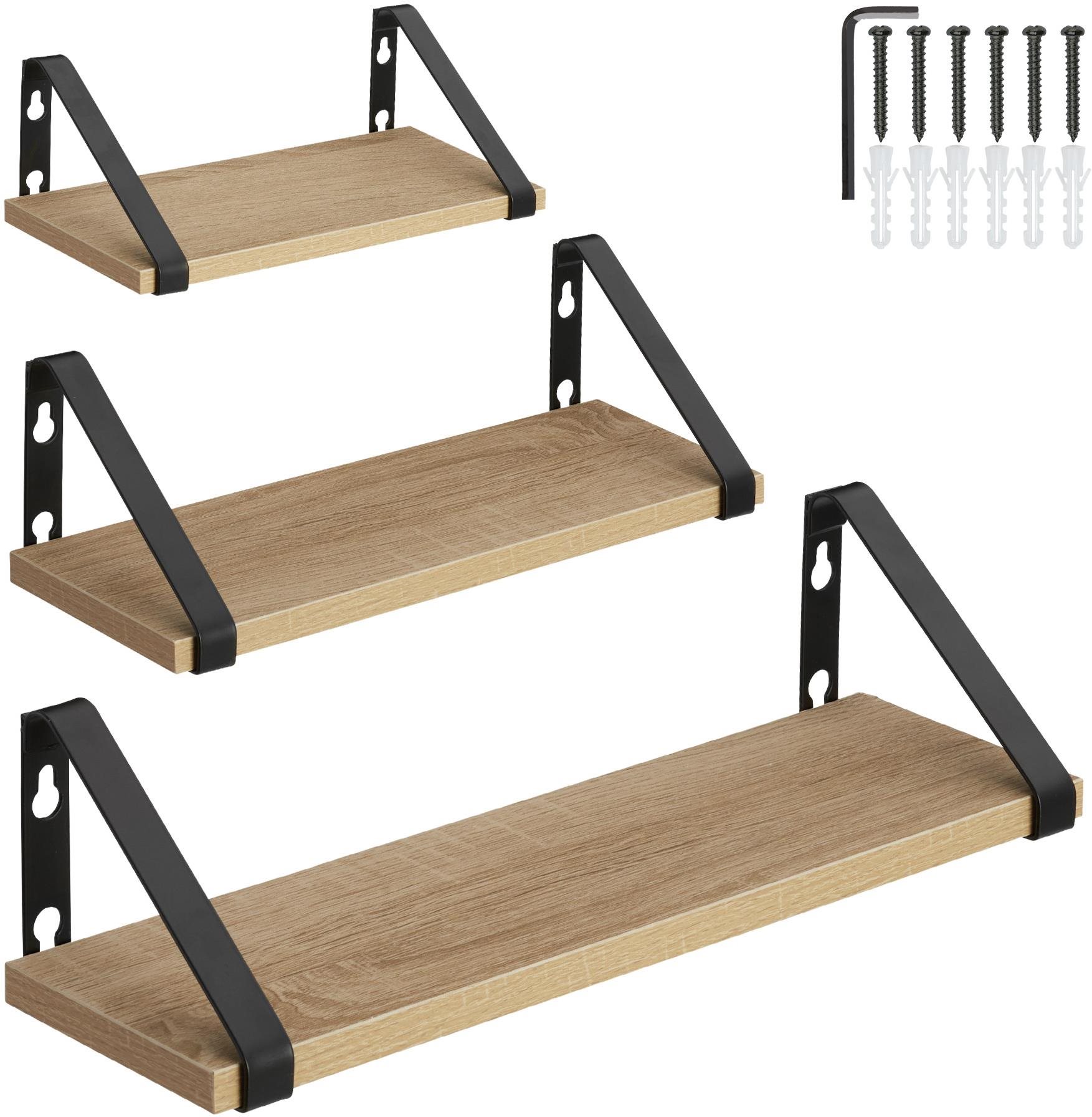 3 Závesné police Cowell, Industrial svetlé drevo, dub Sonoma