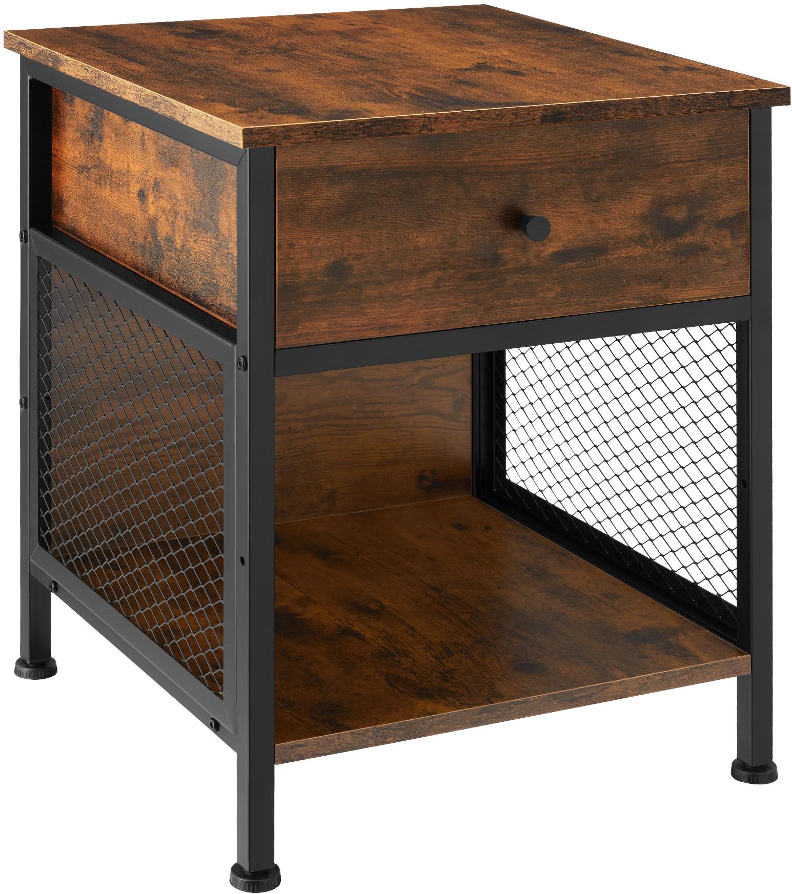 TecTake Nočný stolík Killarney 45 × 46 × 55,5 cm – Industrial tmavé drevo
