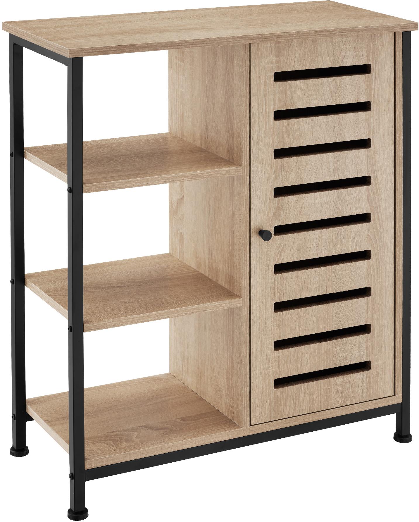 TecTake Komoda 71 × 32 × 82 cm – Industrial svetlé drevo, dub Sonoma, pánt dverí vpravo