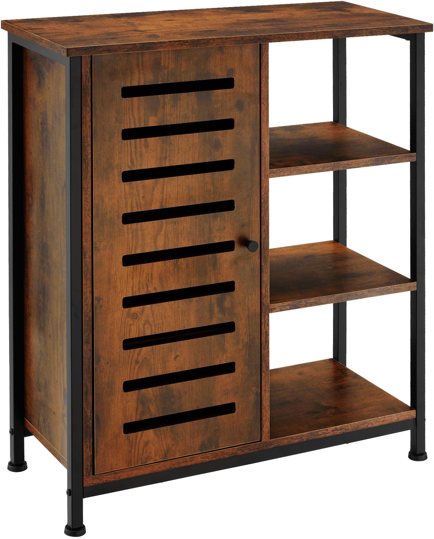 TecTake Komoda 71 × 32 × 82 cm – Industrial tmavé drevo, pánt dverí vľavo