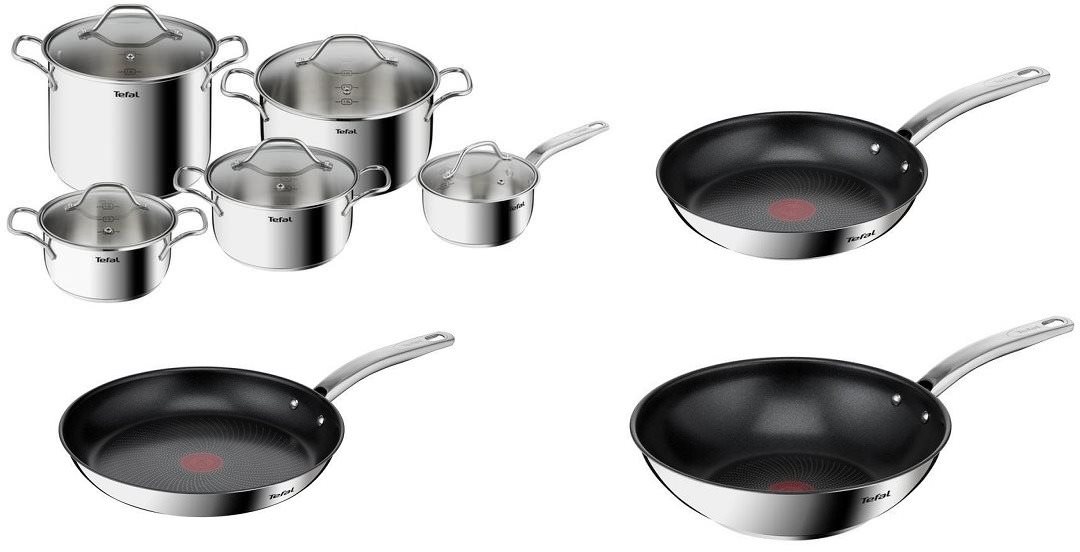 Tefal Súprava riadu 10 ks Intuition B864SA74 + Tefal Panvica 24 cm, 28 cm a WOK 28 cm