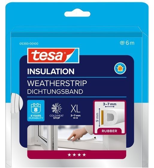 tesamoll - Gumové tesnenie, biele, D profil, 6 m