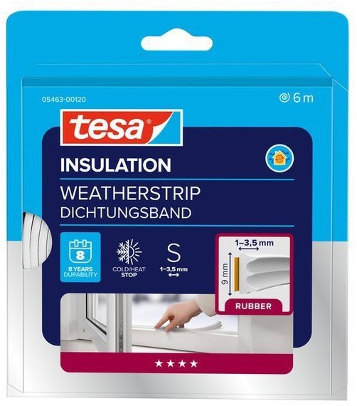 tesa® Izolační samolepicí těsnění – gumové, profil E, 6 m × 9 mm × 4 mm, bílé