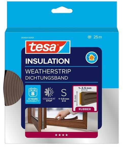 tesa® Izolační samolepicí těsnění – gumové, profil E, 25 m × 9 mm × 4 mm, hnědé
