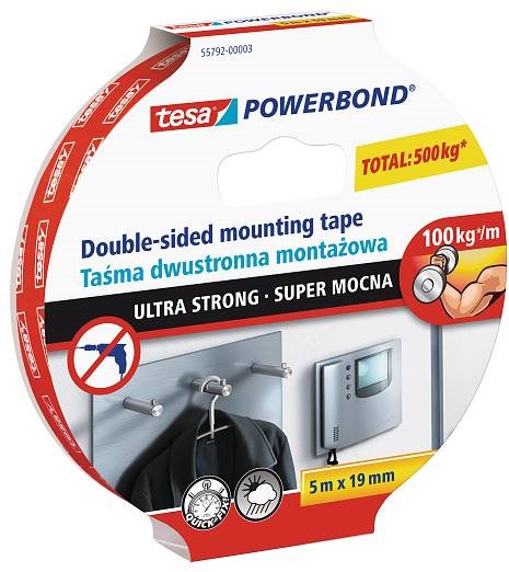 TESA Powerbond Ultra Strong, obojstranná montážna páska, biela, 5 m: 19 mm
