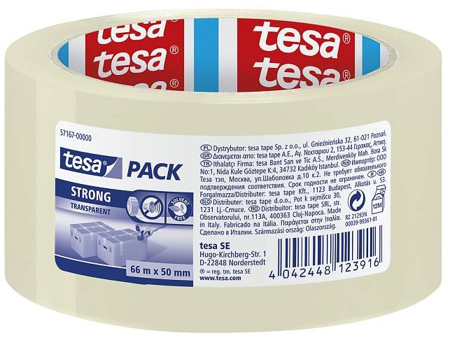 tesa STRONG, PP, akrylát, nehlučná, priehľadná, 66 m: 50 mm