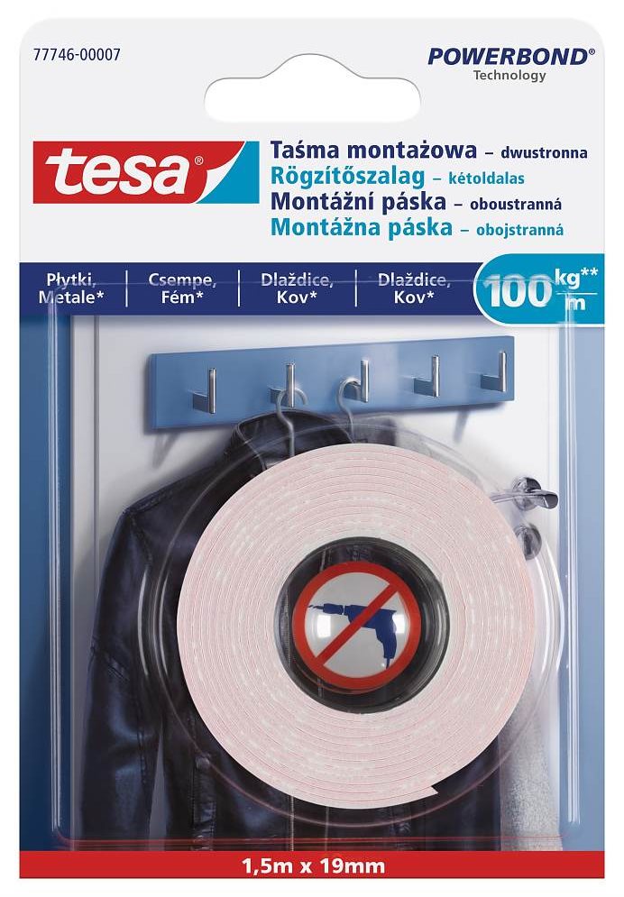 Tesa - Montážna obojstranná páska na dlaždice a kov, 100 kg/m
