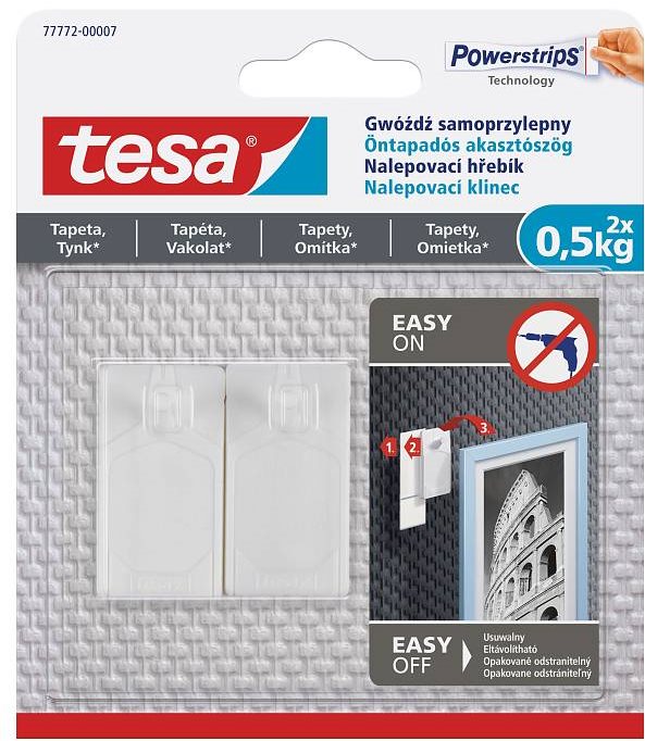 tesa - Nalepovací háčik na tapety a omietku, 0.5kg