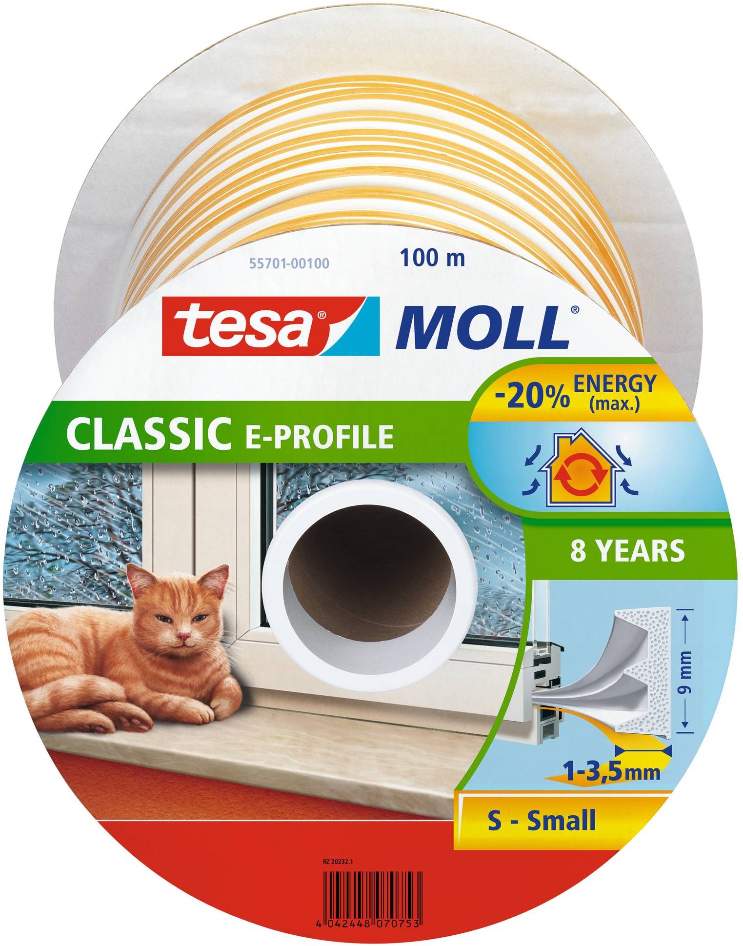 tesamoll® - Gumové tesnenie, biele, na okná a dvere, E profil, bubon 100 m