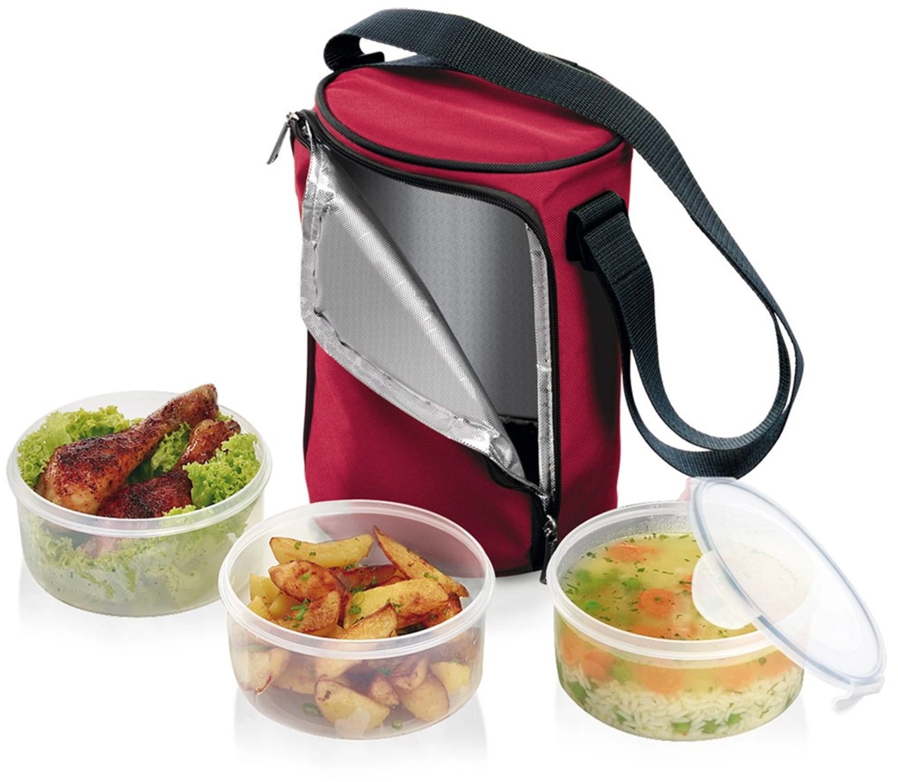 Tescoma FRESHBOX Nosič jedla, s 3 dózami 1,5l, bordeaux 892211.00