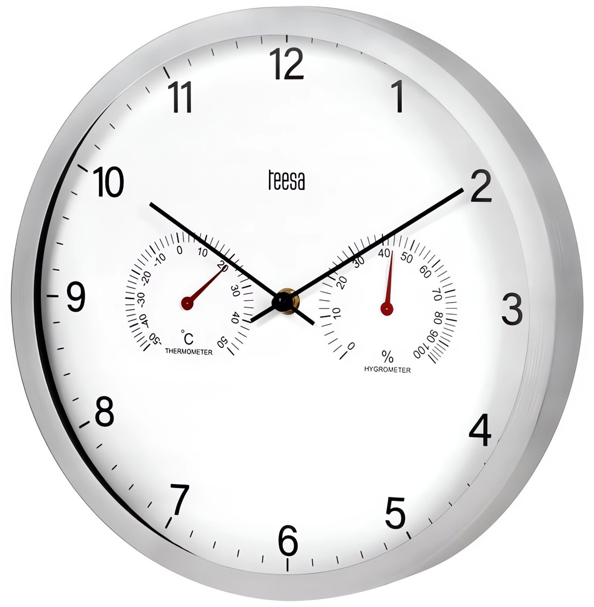 Teesa TSA0049 Nástenné hodiny s teplomerom a vlhkomerom, 30 cm, strieborné