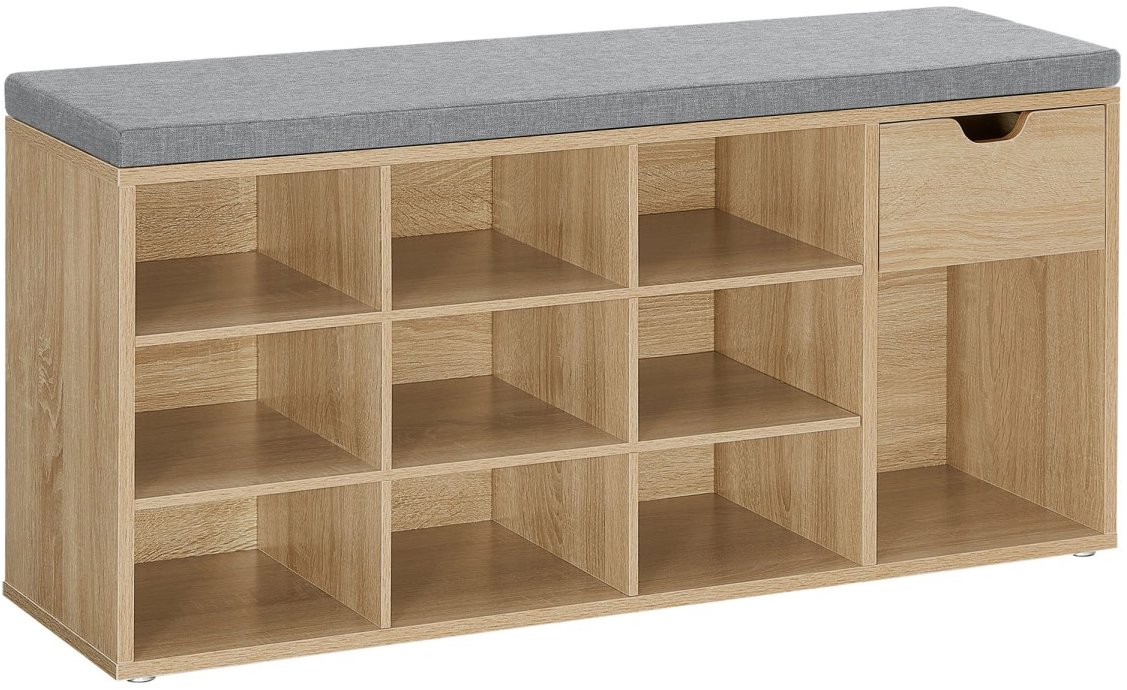 TEXTILOMANIE Weso Sonoma Botník s lavicou so sivým sedákom a zásuvkou 104 × 30 × 48 cm