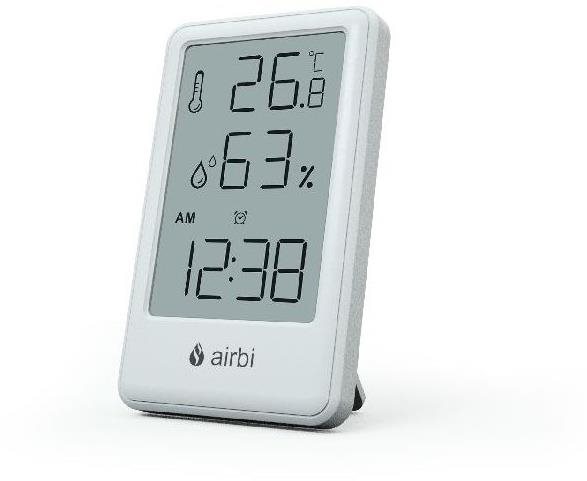 Airbi FRAME – Izbový teplomer a vlhkomer s hodinami – biely