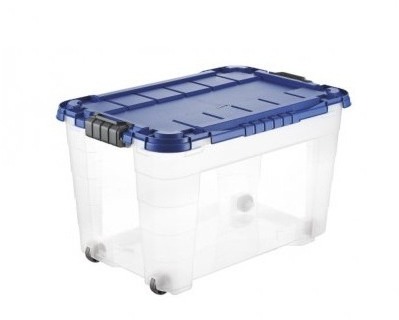 Tontarelli Úložný box 4UP s vekom a kolieskami 60 l transparent/modrý