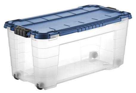 Tontarelli Úložný box 4UP s vekom a kolieskami 80 l transparent/modrý