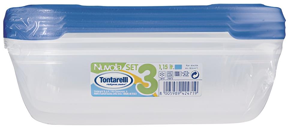 Tontarelli Nuvola Súprava dóz na potraviny 3× 1,15 l; modrá