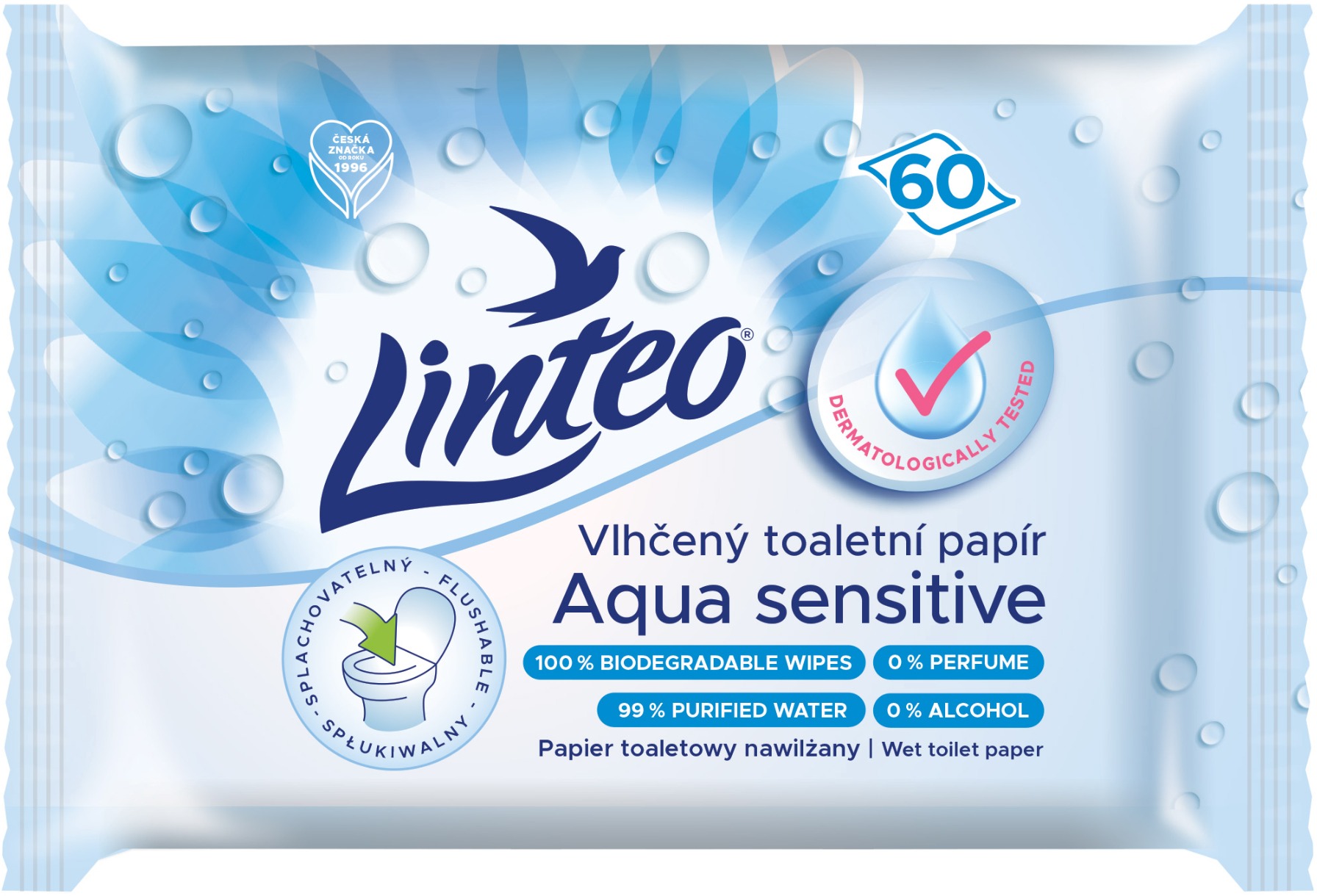 LINTEO vlhčený toaletný papier Aqua Sensitive 60 ks