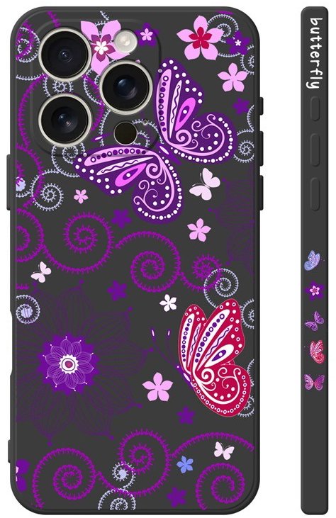 TopQ Kryt Design iPhone 16 Pro Fialové motýliky čierny 130747