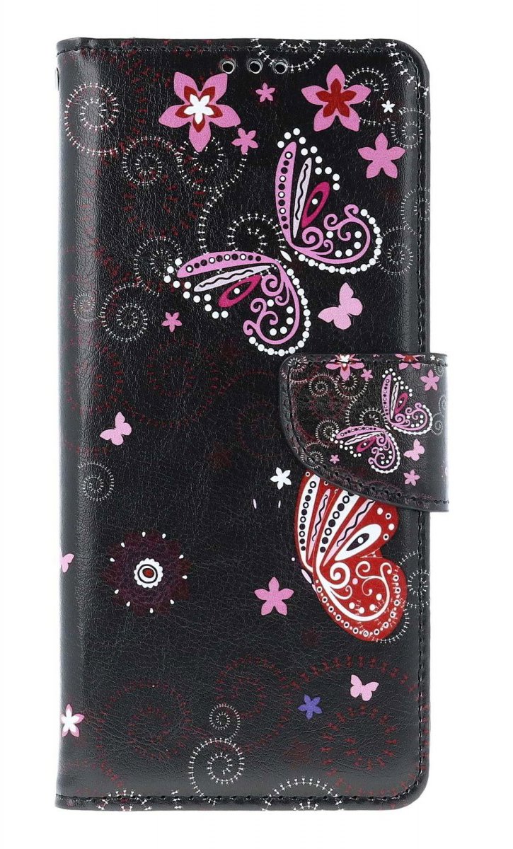 TopQ Puzdro Design Xiaomi Redmi 14C knižkové čierne Fialové motýliky 132347