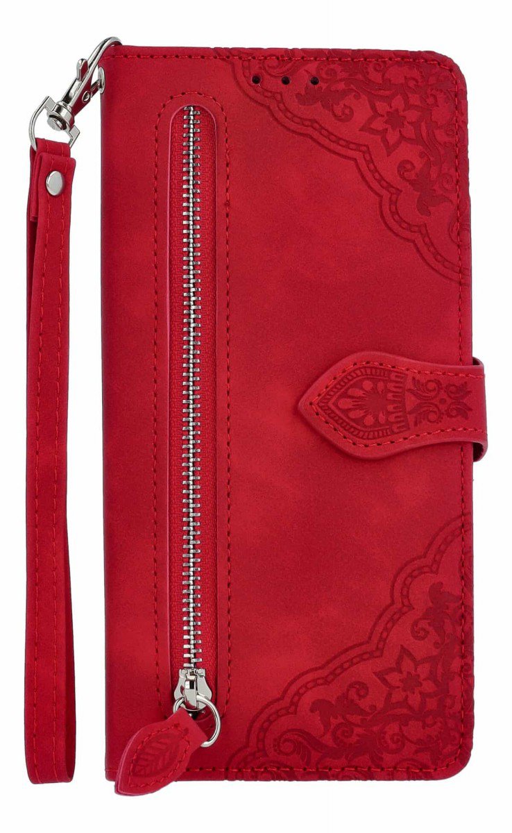 TopQ Puzdro Xiaomi Redmi Note 14 knižkové so zipsom červené 136585