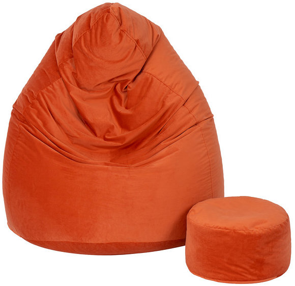 TopKing Sedací vak XXXXL + podnožník XL velúr, oranžový