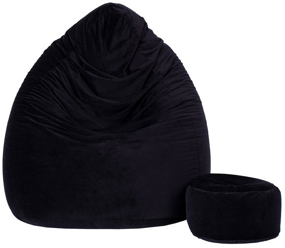 TopKing Sedací vak XXXXL + podnožník XL velúr, čierny