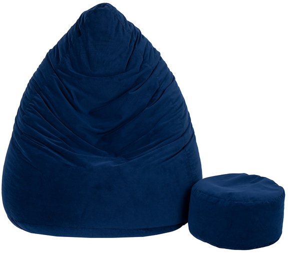 TopKing Sedací vak XXXXL + podnožka XL velúr, tmavomodrý