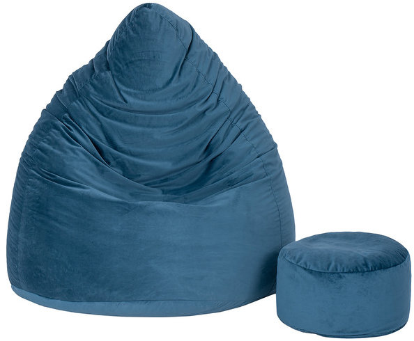 TopKing Sedací vak XXXXL + podnožník XL velúr, modrý