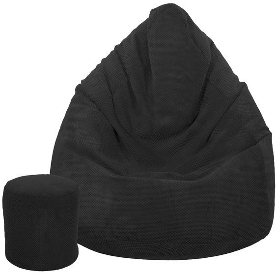 TopKing Sedací vak XXXXL + podnožník XL plyš, čierny