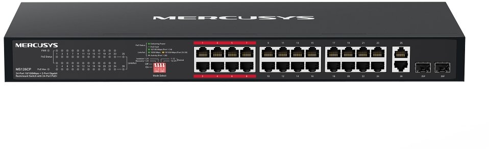 Mercusys MS126CP, 24× FE PoE+ 2× Gb rack switch