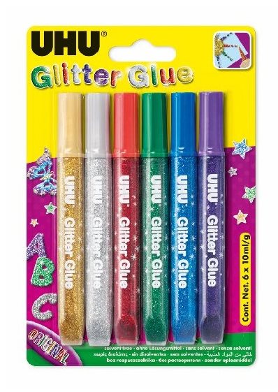 UHU Glitter Glue 6 × 10 ml Original