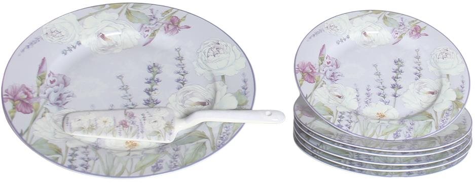 Home Elements Tortový set: tortový tanier, 6× tanier, tortová lyžica, Levanduľa