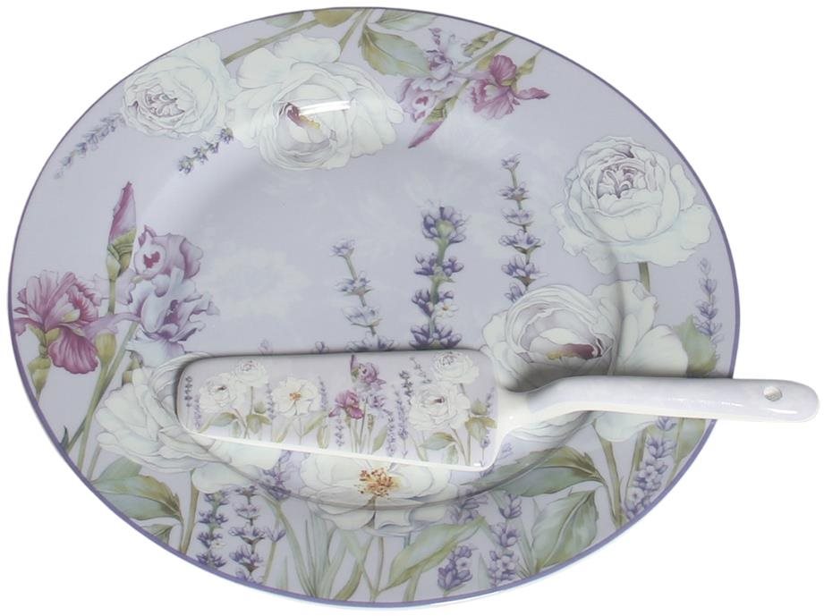 Home Elements Porcelánový okrúhly tanier s lyžicou na tortu, Levanduľa