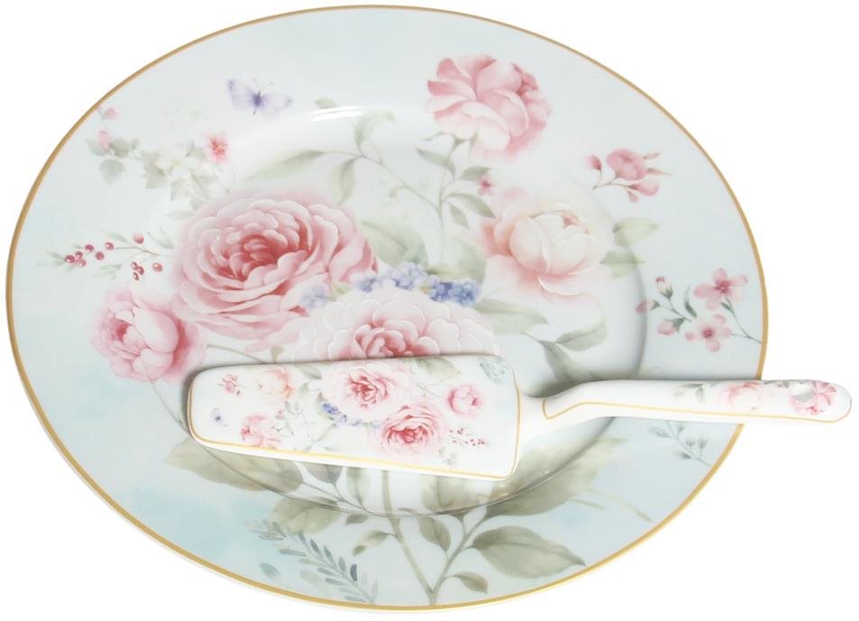 Home Elements Porcelánový tanier s lyžicou na tortu ruža
