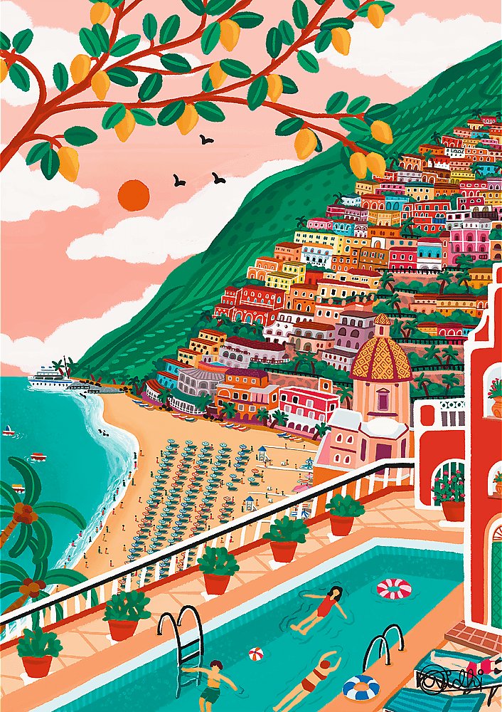 TREFL Puzzle Premium Plus The Art of Colour: Positano, Taliansko 1000 dielikov