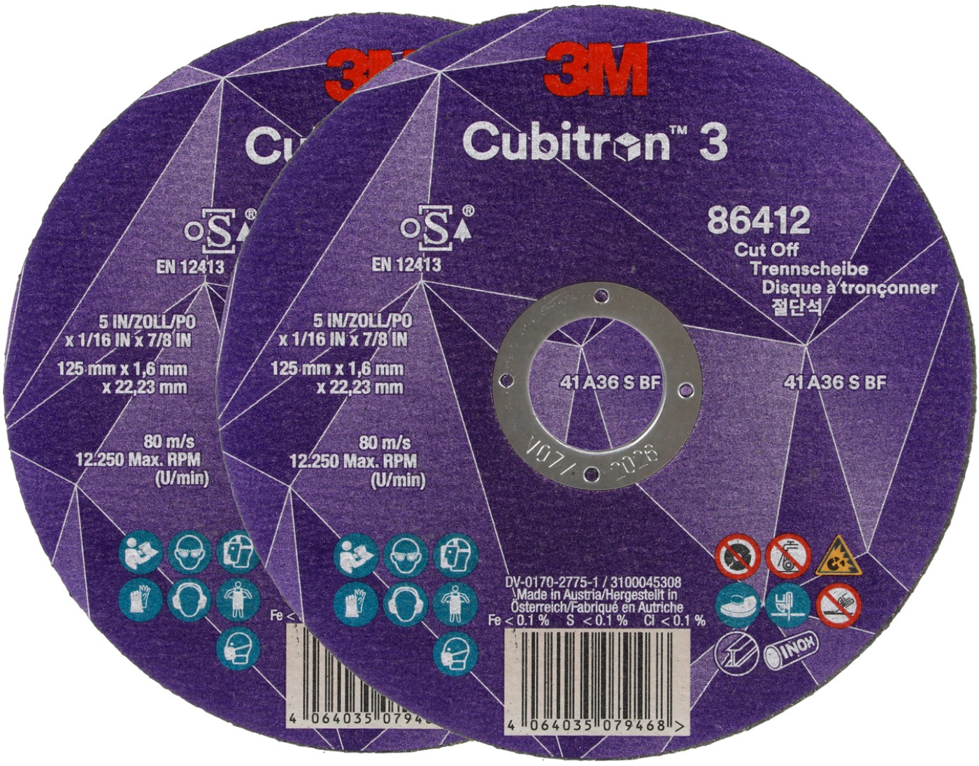 3M Cubitron 3 Rezný kotúč, rozmer 125 × 1,6 mm, 2 ks, 86412