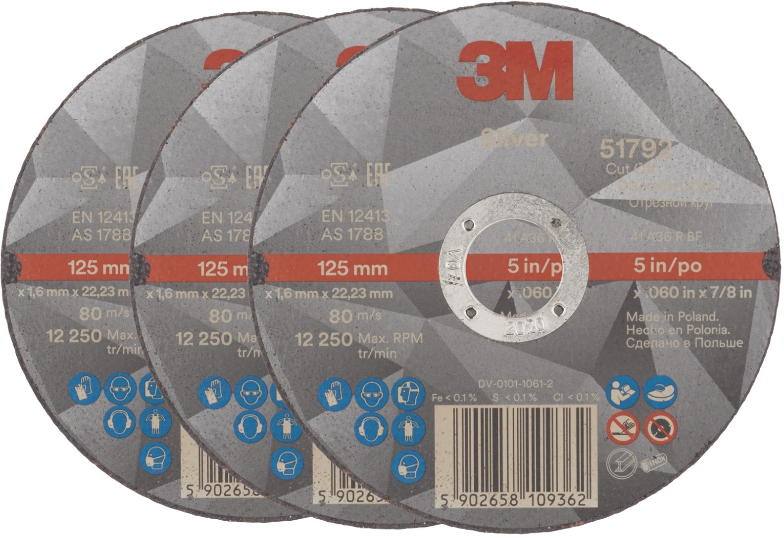 3M Silver Rezný kotúč, rozmer 125 × 1,6 mm, 3 ks