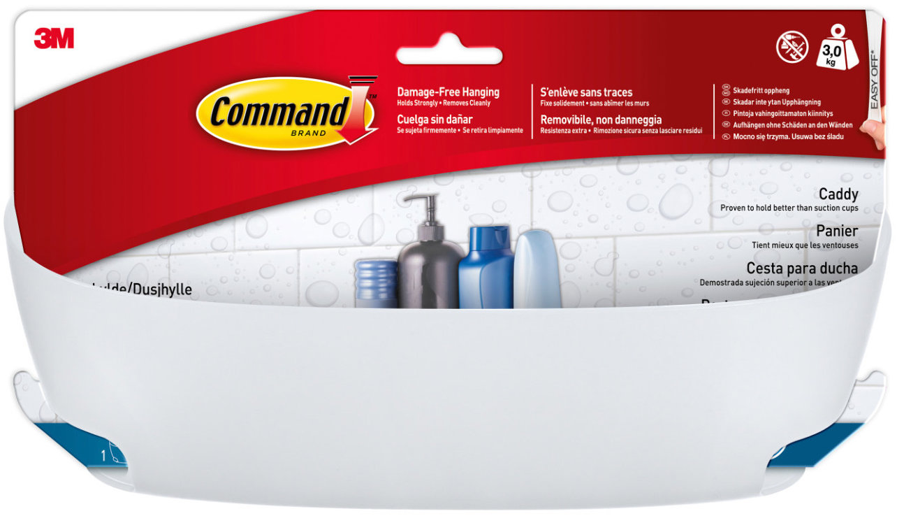3M Command™ Kúpeľňová polička vrátane fixačných pások, mliečna biela, 29 × 12 × 12 cm