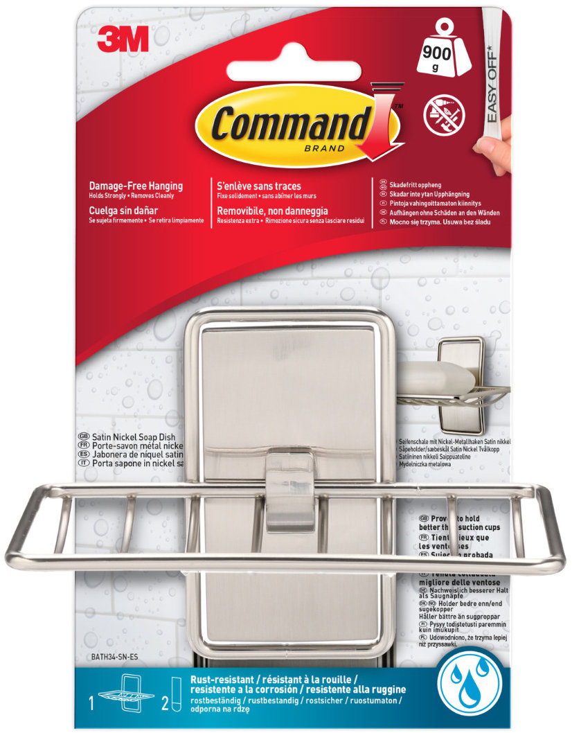 3M Command™ Kúpeľňová mydlovnička vrátane dvoch fixačných pások, matný nikel, 12,5 × 8,8 cm